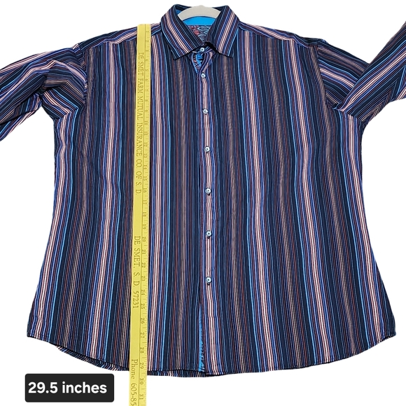 VISCONTI Shirt Mens Large Multicolor Stripe Cotton Contrast Cuffs Modern Western - Picture 8 of 11
